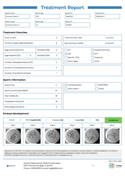 ARMS Embryo Watch with CHLOE Sample Report page 1